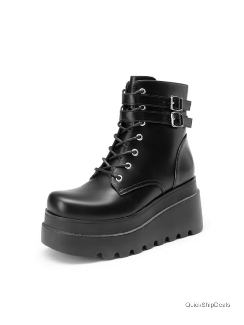 Women's Faux Leather Platform Combat Lace Up Ankle Boots 3.5-Inch Heel